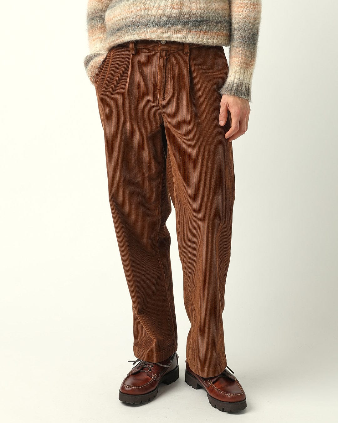 Cord Pleated Trouser - Brown - Image 2