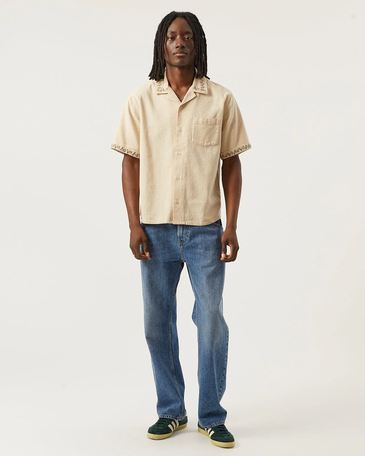 Hopsack Embroidered SS Camp - Khaki - Image 2